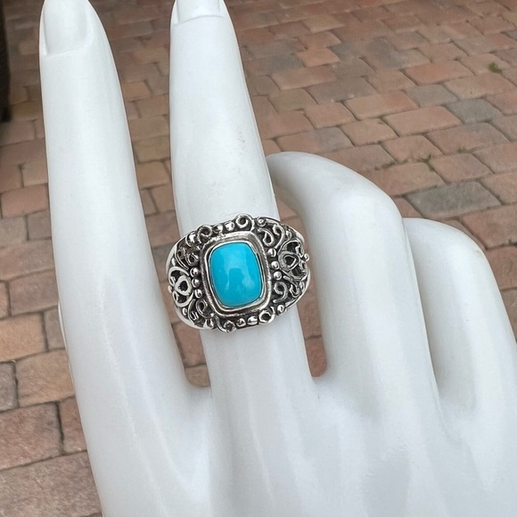 Arizona Sleeping Beauty Turquoise Scrolled Sterling Silver Split Band Ring Sz 8 - Picture 6 of 12
